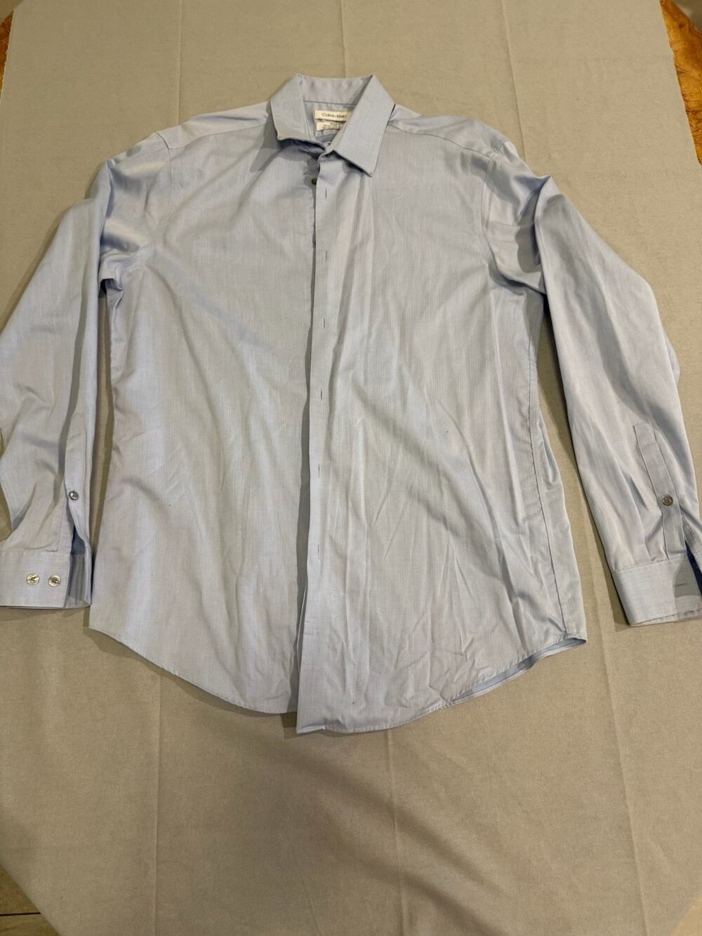 Calvin Klein Steel+ Slim Fit Dress Shirt Men’s Blue Herringbone Long Sleeve 16.5